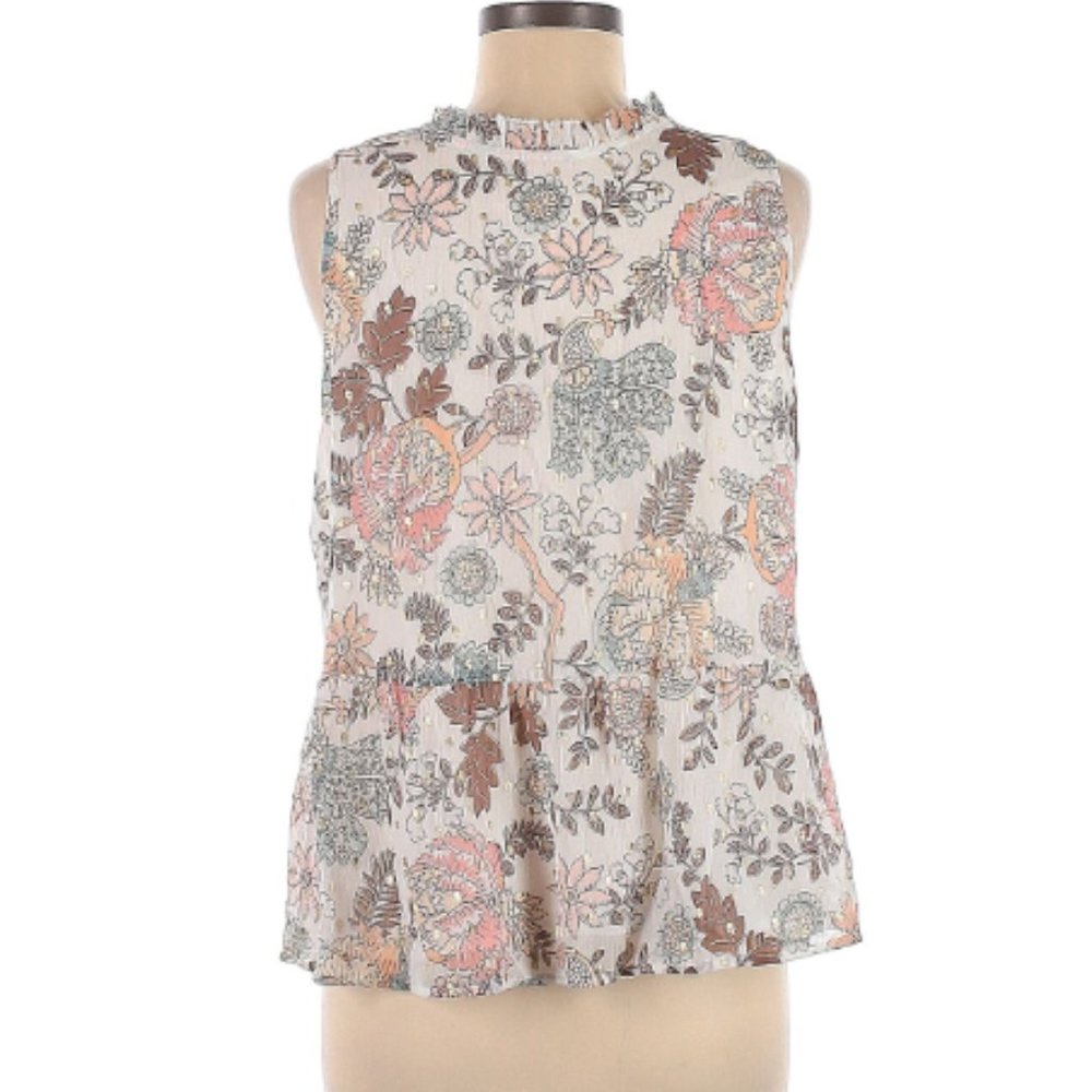 NWT LOFT Shell Blouse w Tie Back and Gold Metallic Accents Size L